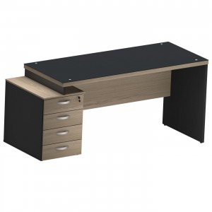 MESA RETA PEDESTAL 4 GAVETAS M40 GLASS 
