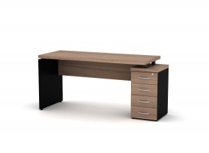 MESA RETA COM GAVETEIRO PEDESTAL 04 GAVETAS NOCE NATURALE 